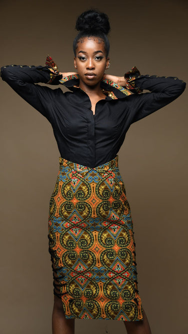 CELESTIAL Zhurie Paisley Ankara Side Laced Pencil Skirt